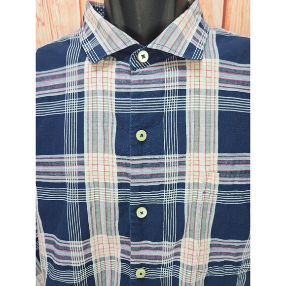 Tommy Bahama Mens XL Blue Plaid Shirt 88% Cotton 12% Silk Blend - Picture 3 of 9